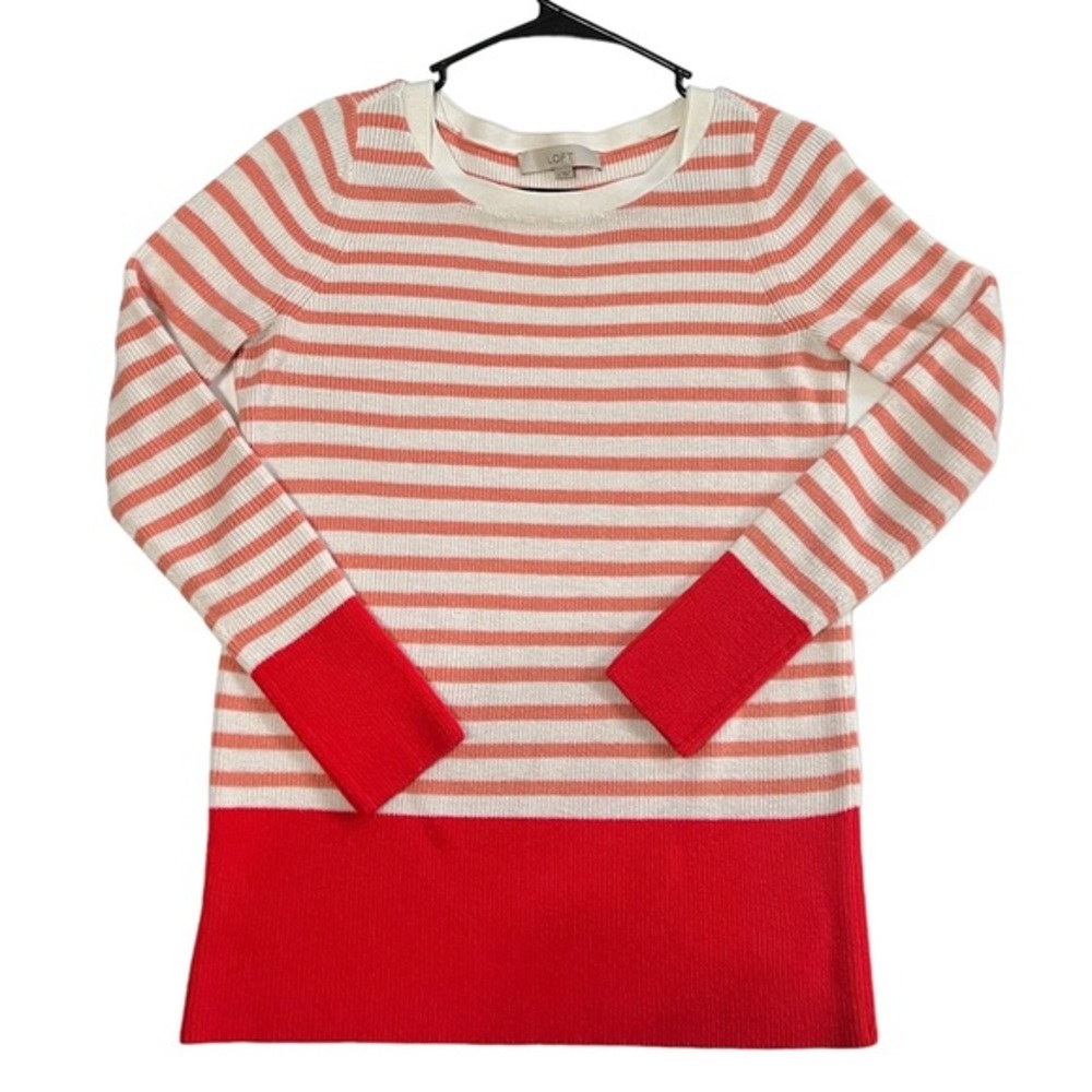 Loft (Size M) Coral Striped Cable Knit Sweater Womens